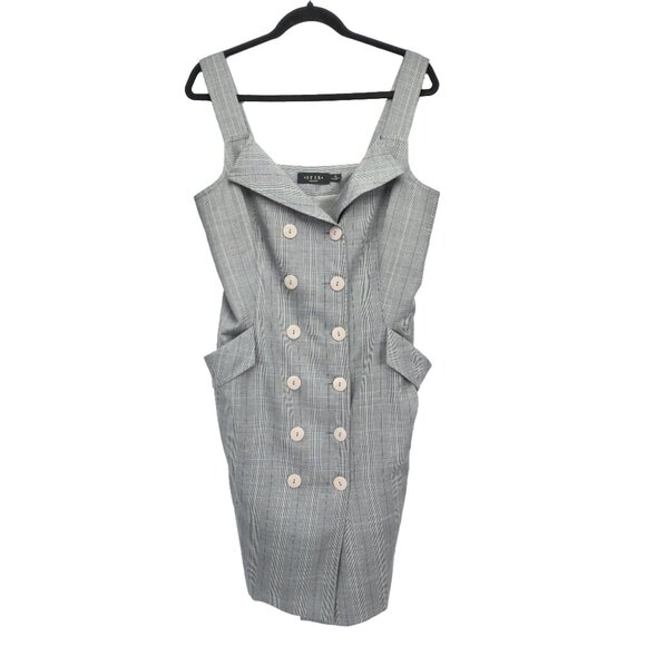 IRISβ SETLAKWE Wool Blend Button-Up Double-Breasted Plaid Sheath Gray Dress 12 - Picture 2 of 12
